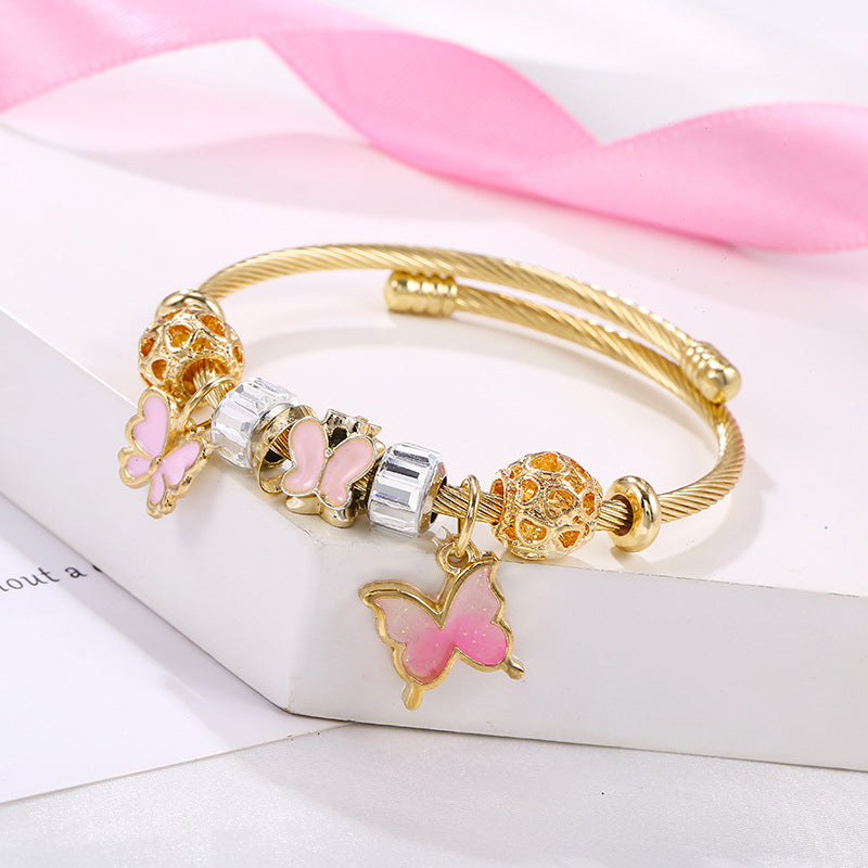 Wholesale Gold Pink Gradient Butterfly Opening Titanium Steel Bracelet